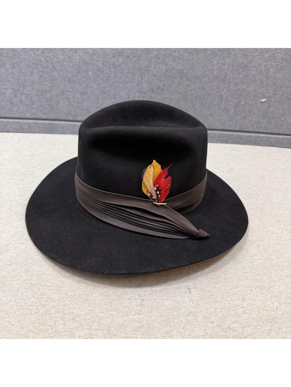 VTG Dorian‎ Hunting World Felt Black Mini Safari Hat 7 1/8 South Africa Feather